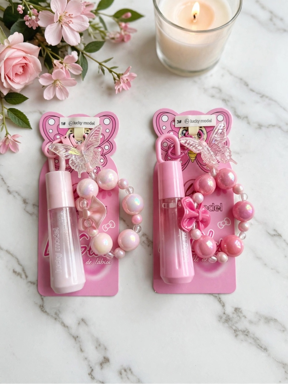Lucky Model Pink Lip Gloss & Bracelet Set - Shimmery Light Pink